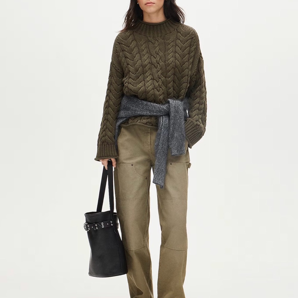 J. Crew Olive Cable-Knit Rollneck Sweater